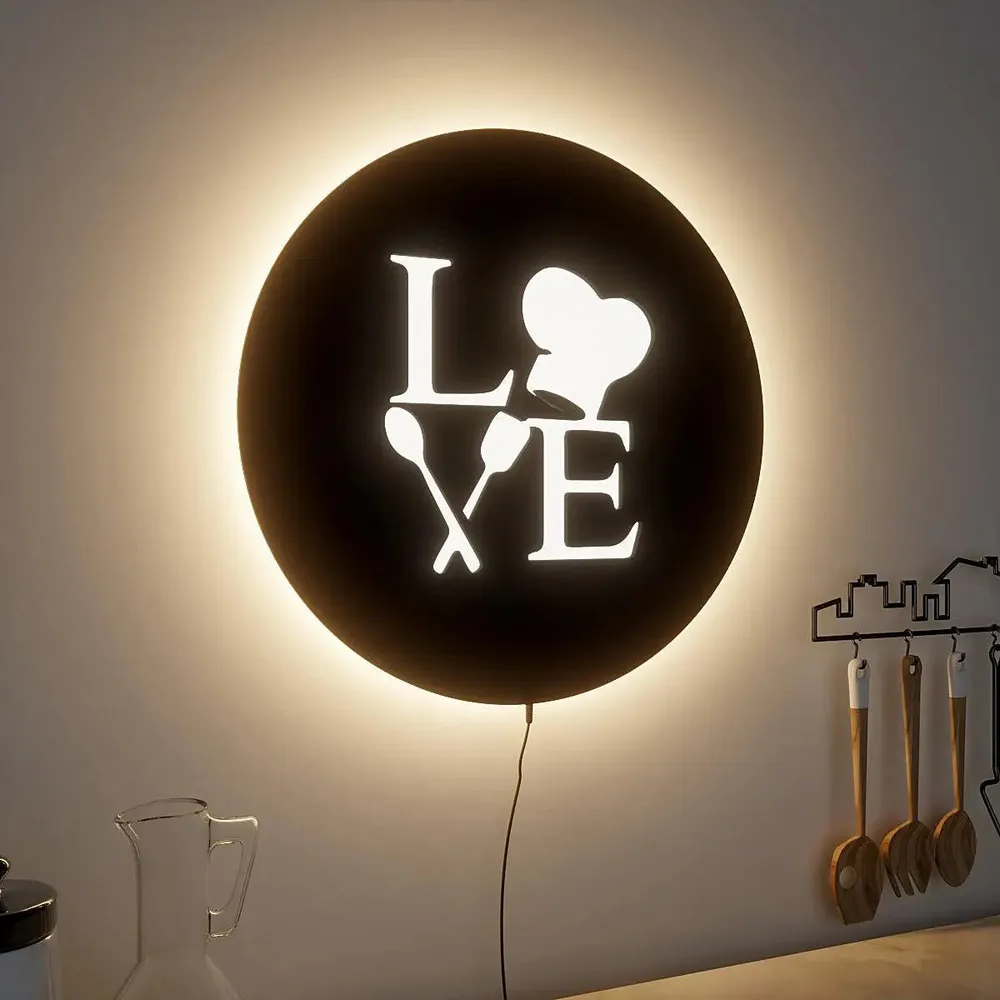 Love for Cooking Backlit Acrylic Wall Art for Kitchen Decor