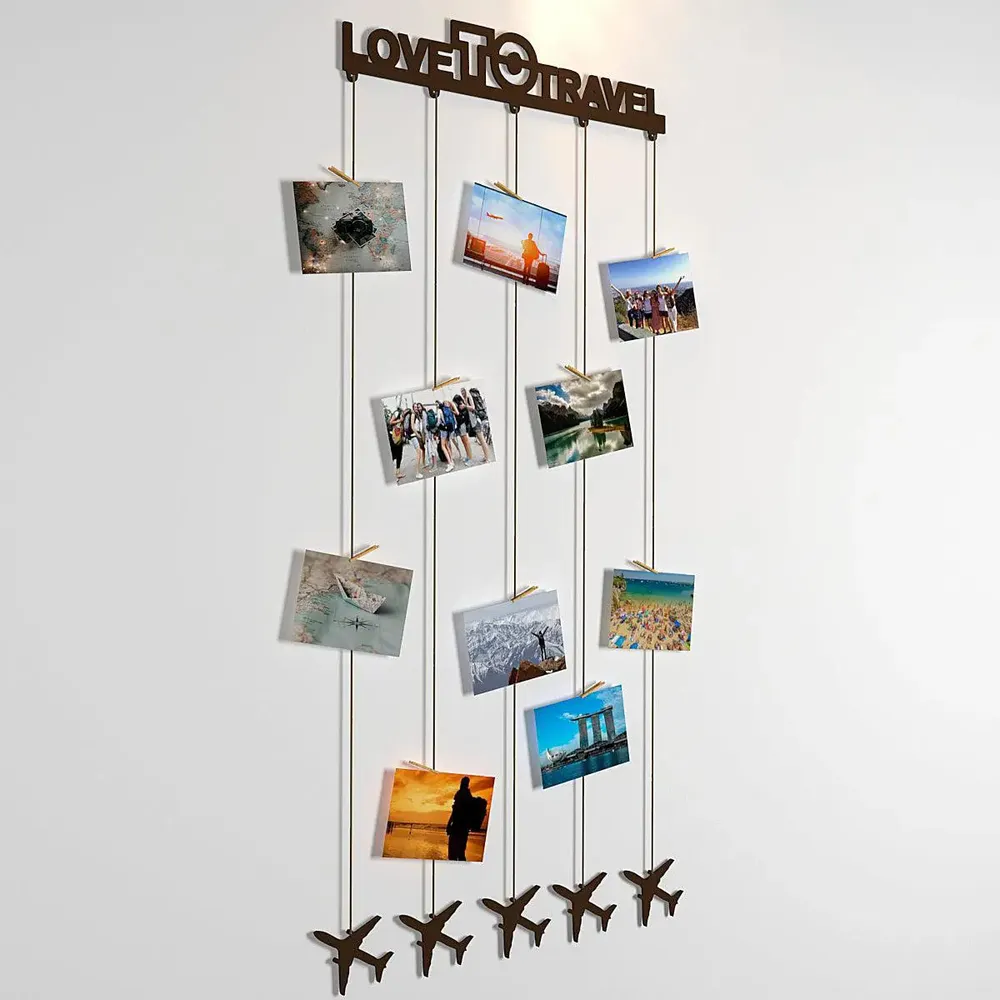 Love To Travel Wood Photo Frame With Clips