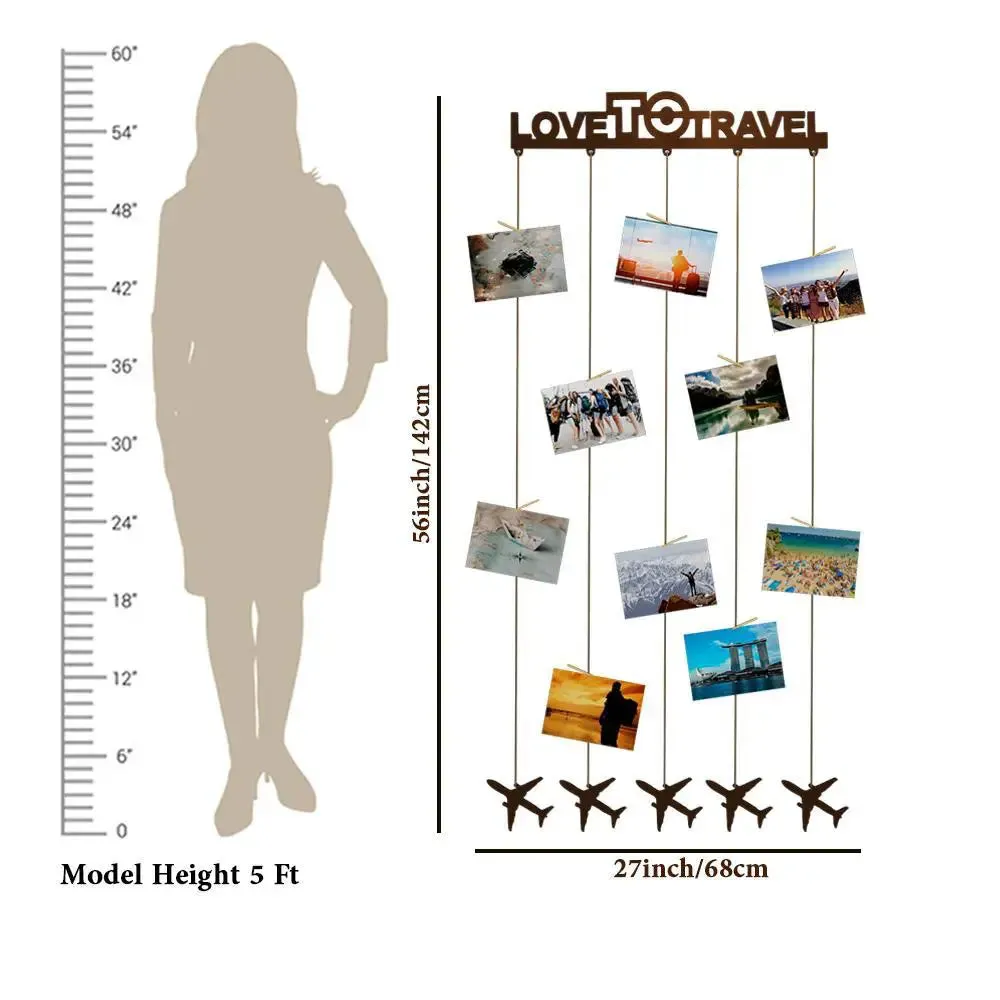 Love To Travel Wood Photo Frame With Clips