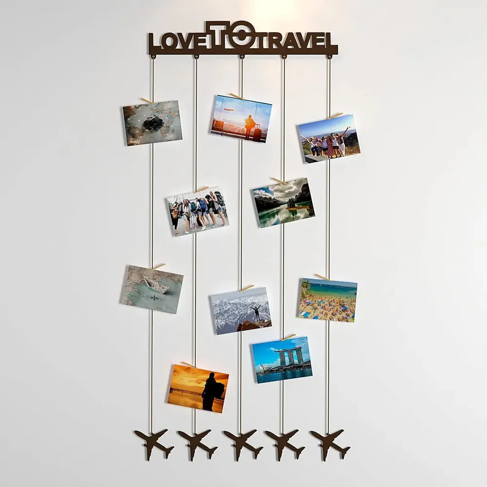 Love To Travel Wood Photo Frame With Clips