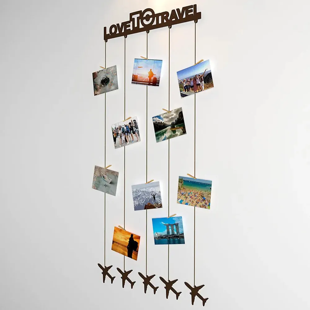 Love To Travel Wood Photo Frame With Clips