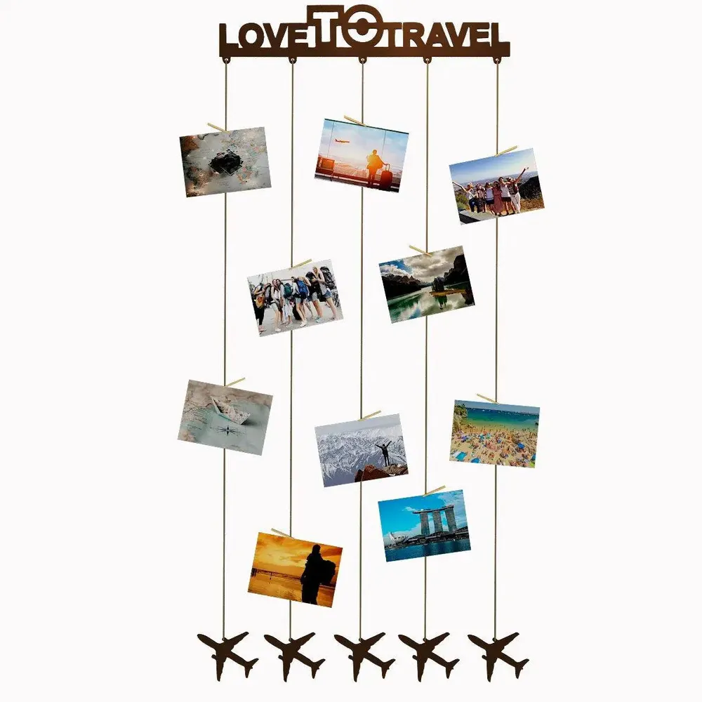Love To Travel Wood Photo Frame With Clips