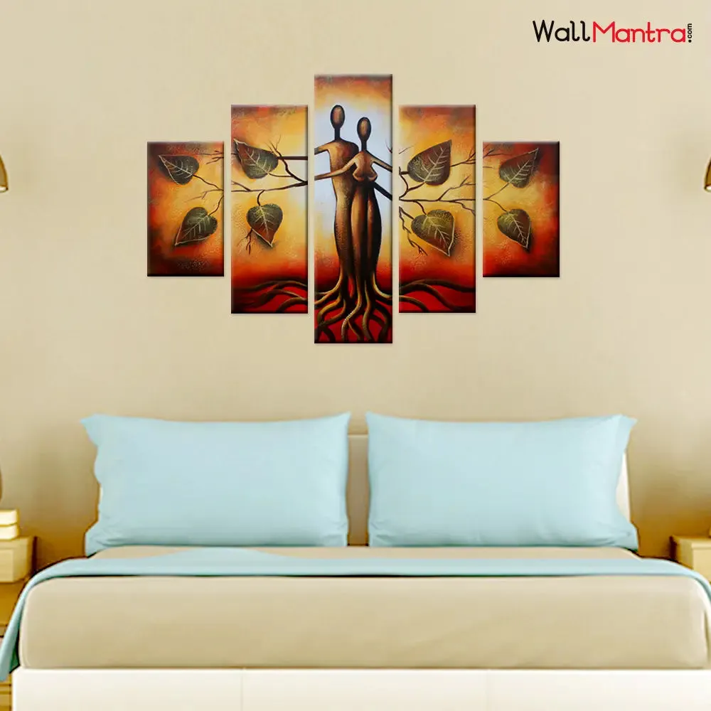 Love Tree Canvas Printed Painting  5 Pieces Wall Painting