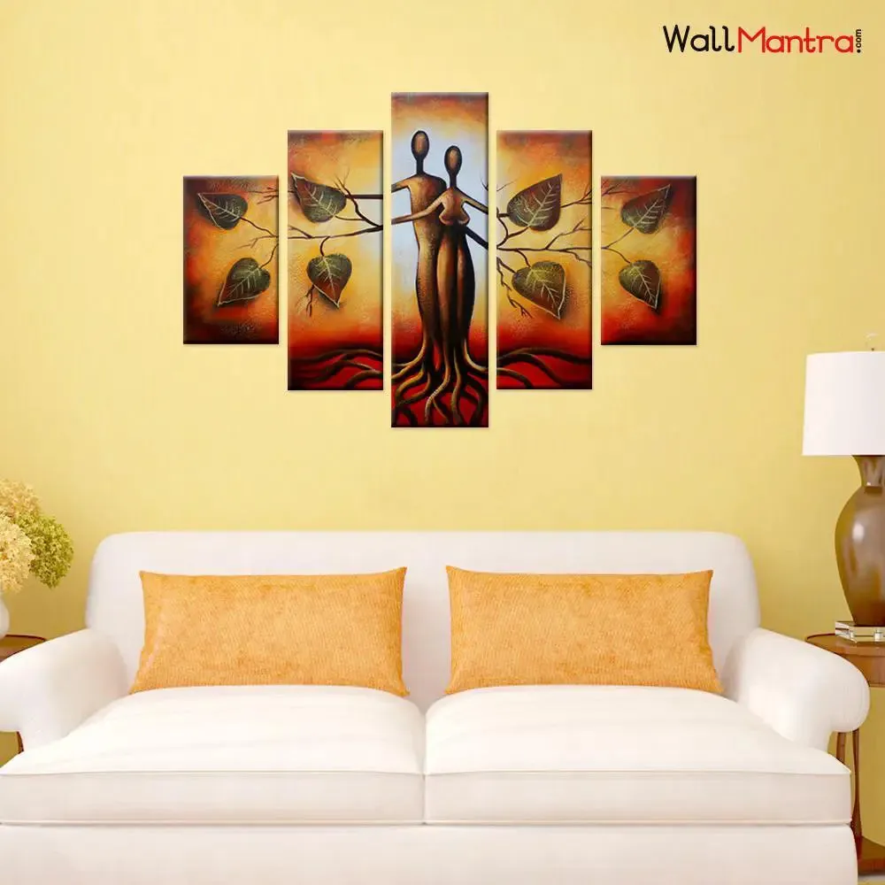 Love Tree Canvas Printed Painting  5 Pieces Wall Painting