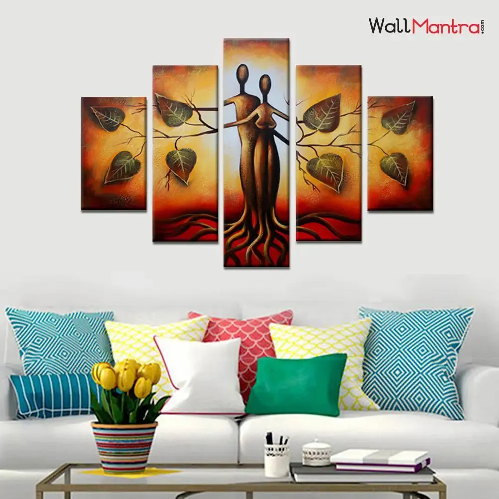 Love Tree Canvas Printed Painting  5 Pieces Wall Painting