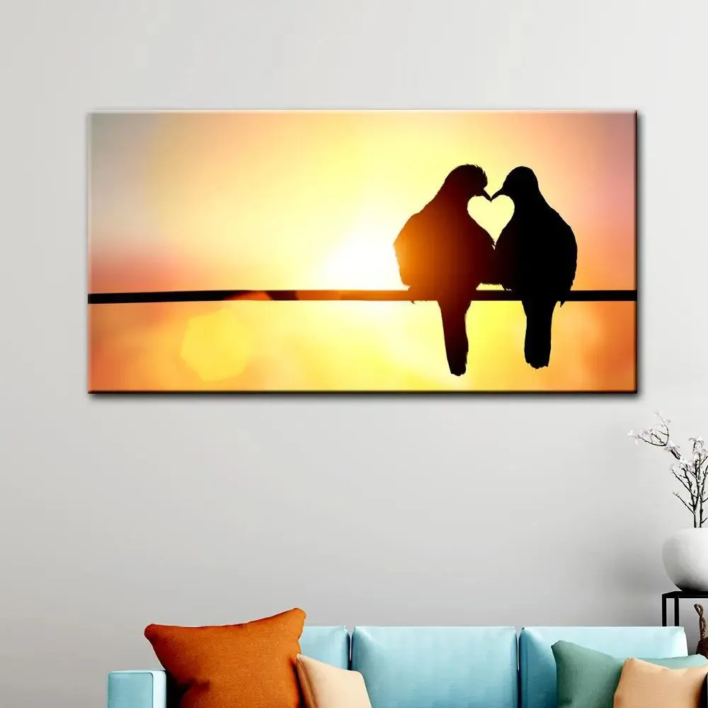 Lovebird  Beautiful Scenery Canvas Printed Painting With Wood Frame