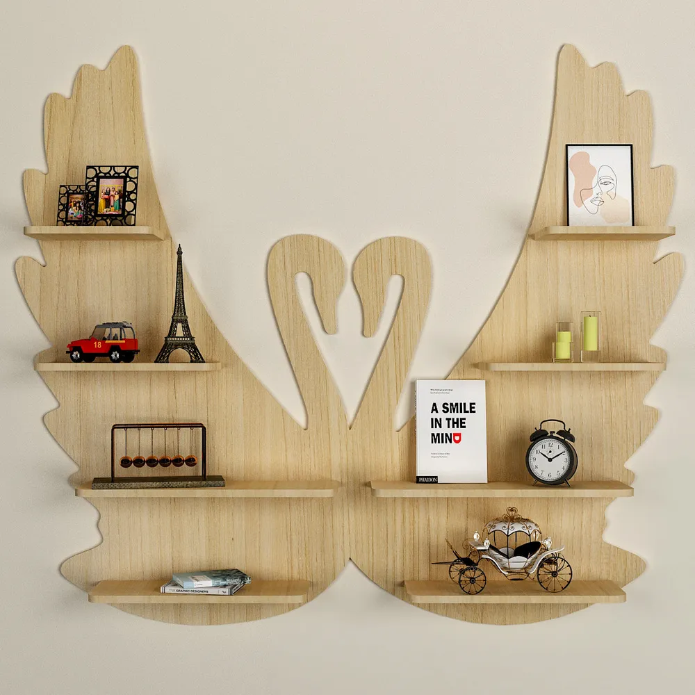 Loving Swan Backlit Wood Wall Shelf / Book Shelf / Night Light, Light Oak Finish Regular ( 27 inches x 32 inches )