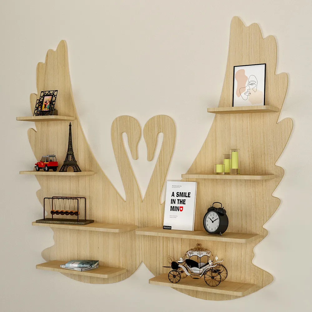 Loving Swan Backlit Wood Wall Shelf / Book Shelf / Night Light, Light Oak Finish Regular ( 27 inches x 32 inches )