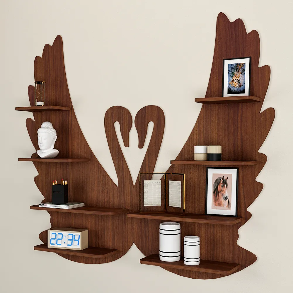 Loving Swan Backlit Wood Wall Shelf / Book Shelf / Night Light, Walnut Finish Regular ( 27 inches x 32 inches )