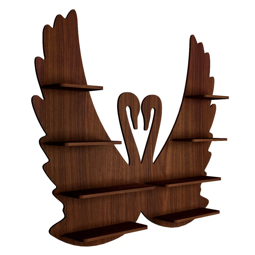 Loving Swan Backlit Wood Wall Shelf / Book Shelf / Night Light, Walnut Finish Regular ( 27 inches x 32 inches )