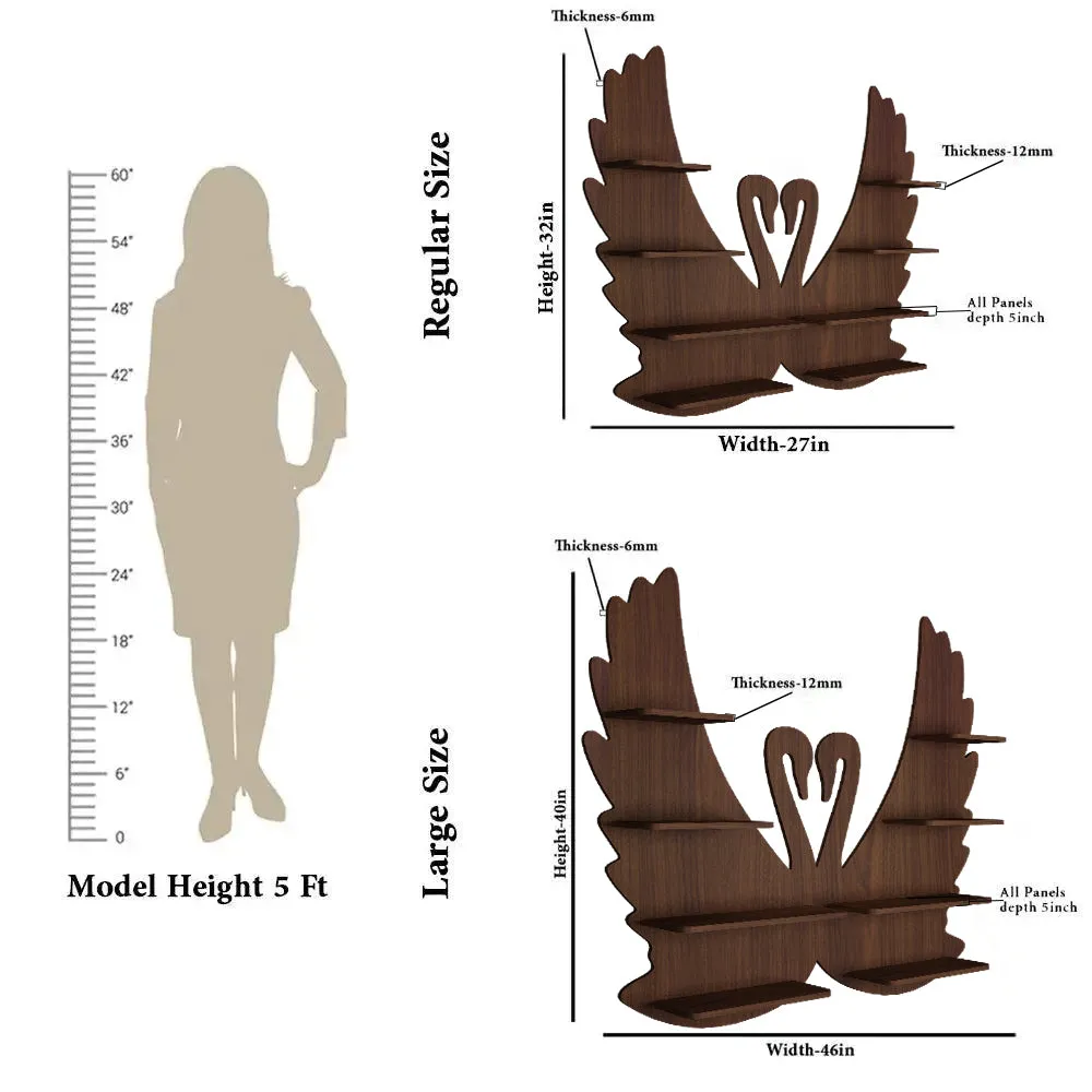 Loving Swan Backlit Wood Wall Shelf / Book Shelf / Night Light, Walnut Finish Regular ( 27 inches x 32 inches )