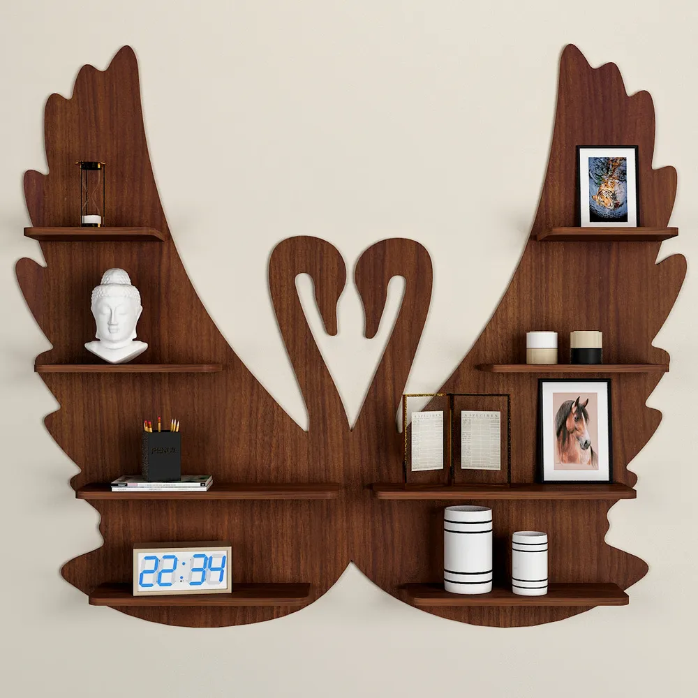 Loving Swan Backlit Wood Wall Shelf / Book Shelf / Night Light, Walnut Finish Regular ( 27 inches x 32 inches )