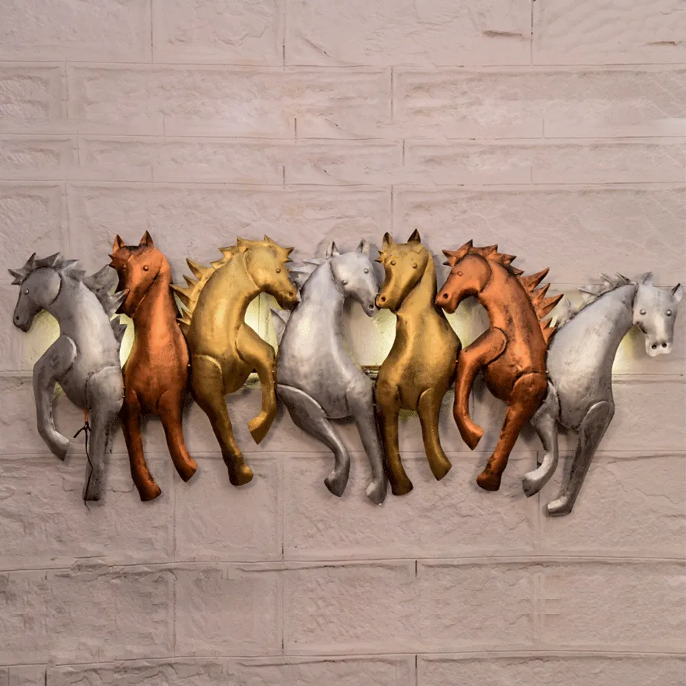 Luck Of 7 Horses Metal Wall Art With Led