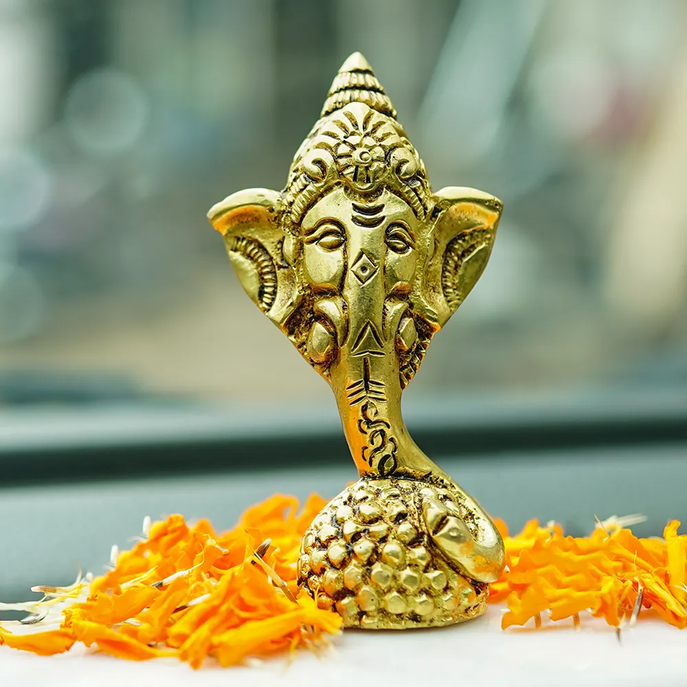Lucky Astadhatu Lord Ganesha Brass Finish Handmade Idol Set Of 1