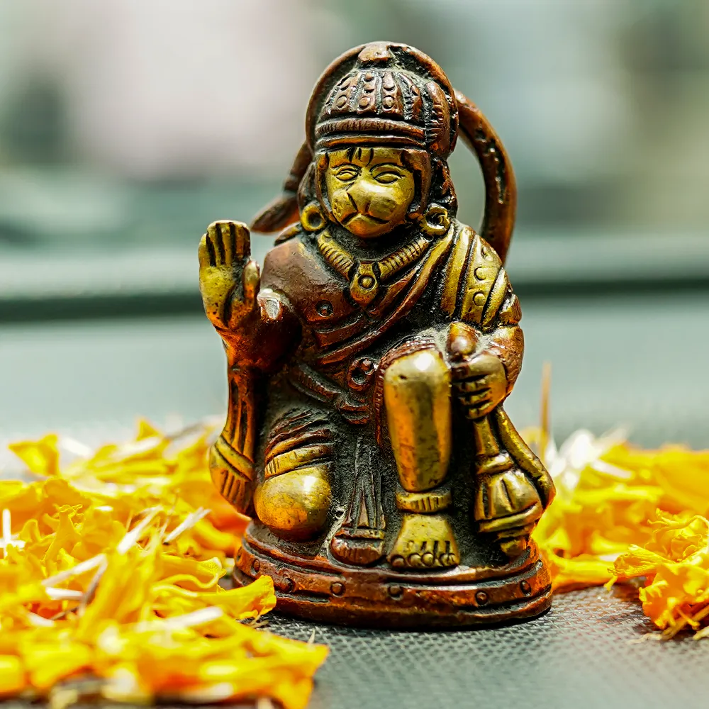 Lucky Hanuman Brass Handmade Sitting Idol Showpiece