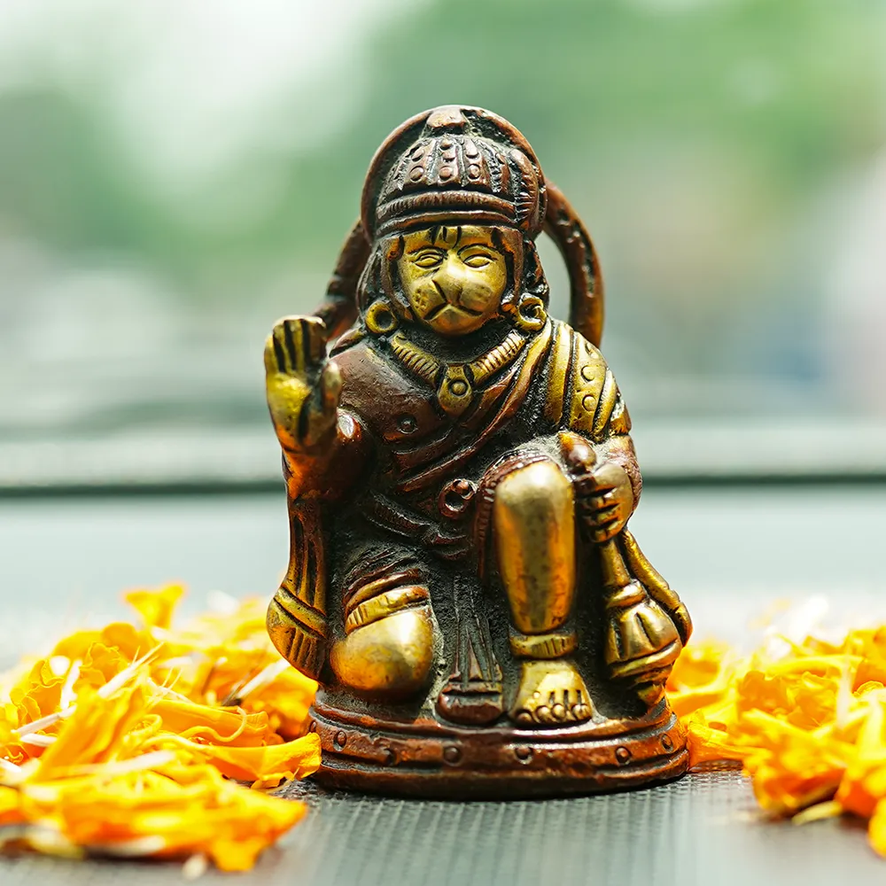 Lucky Hanuman Brass Handmade Sitting Idol Showpiece