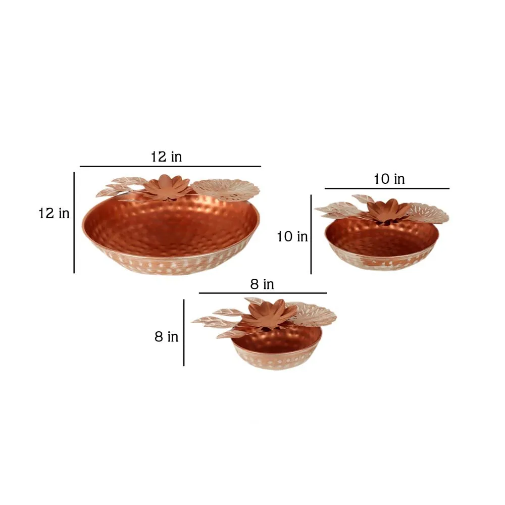 Luminous Copper Finish Metal Flower Urli Bowl Set of 3