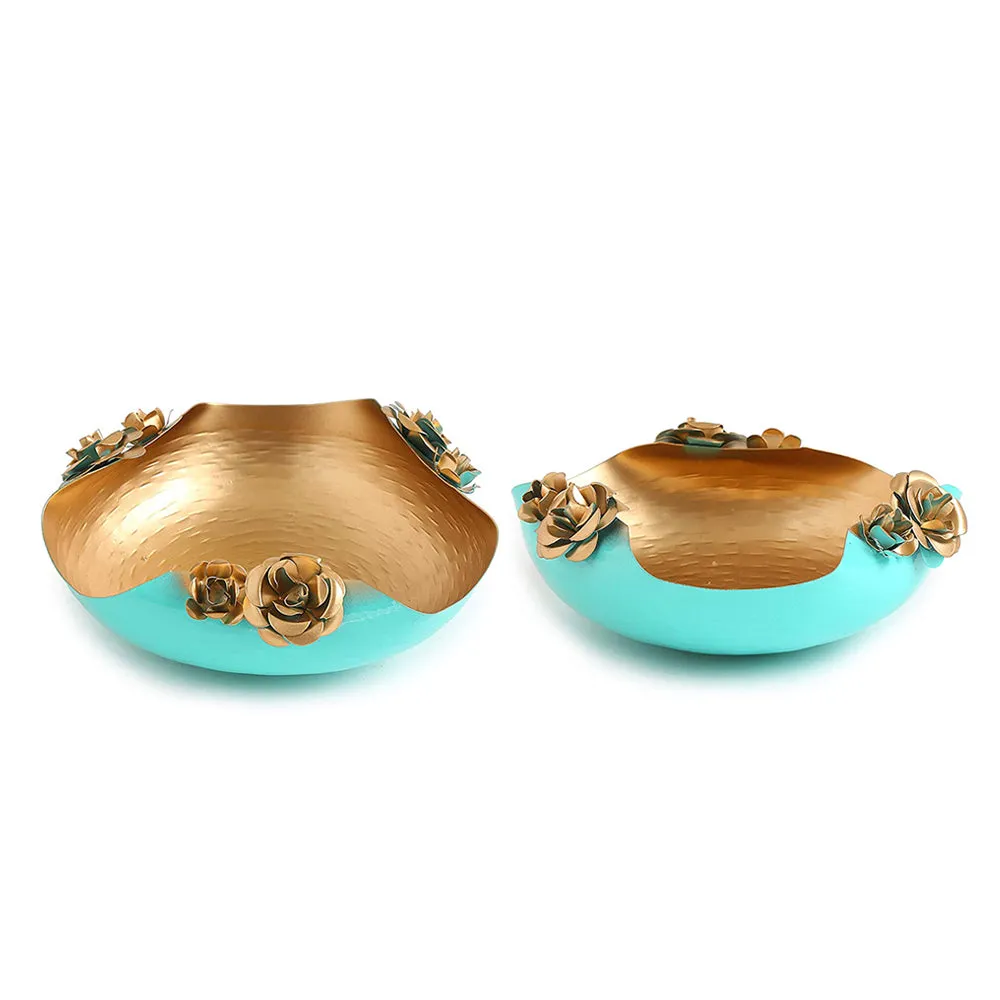 Luscious Blue & Gold Decorative Urli Bowl Set Of 2