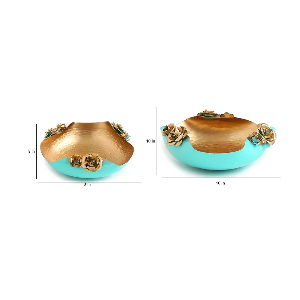 Luscious Blue & Gold Decorative Urli Bowl Set Of 2