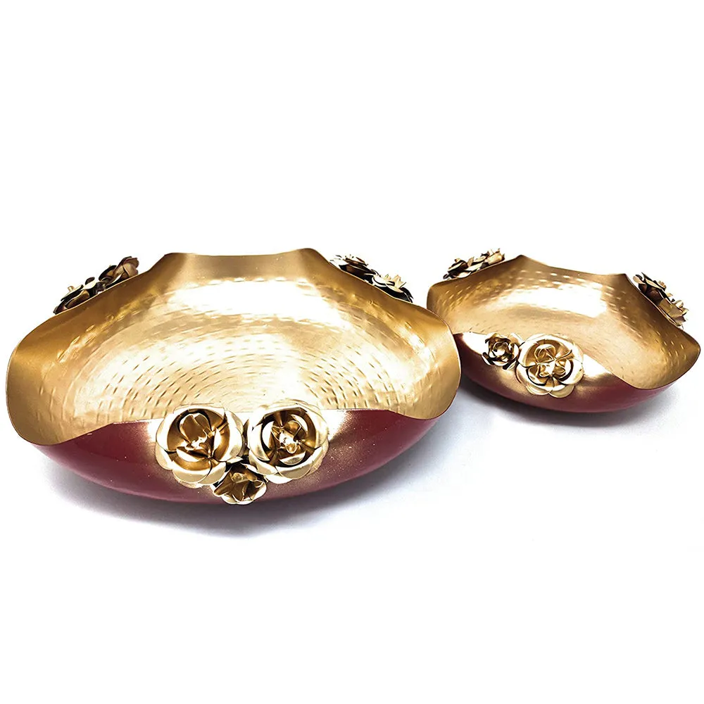Luscious Red & Gold Decorative Urli Bowl Set Of 2
