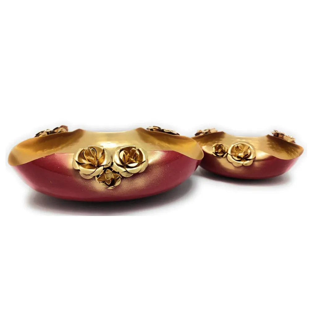 Luscious Red & Gold Decorative Urli Bowl Set Of 2