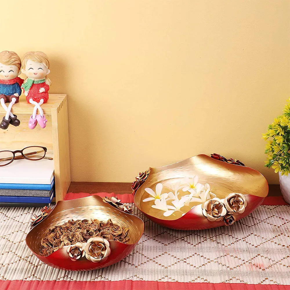 Luscious Red & Gold Decorative Urli Bowl Set Of 2
