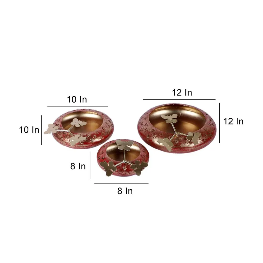 Luscious Red & Gold Decorative Urli Bowl Set Of 3