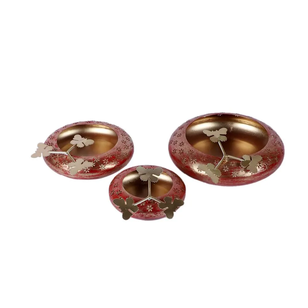 Luscious Red & Gold Decorative Urli Bowl Set Of 3