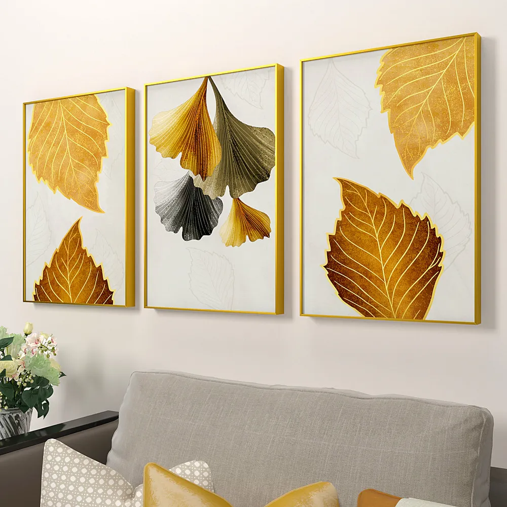 Lush Golden Leaves Frames Set Of 3