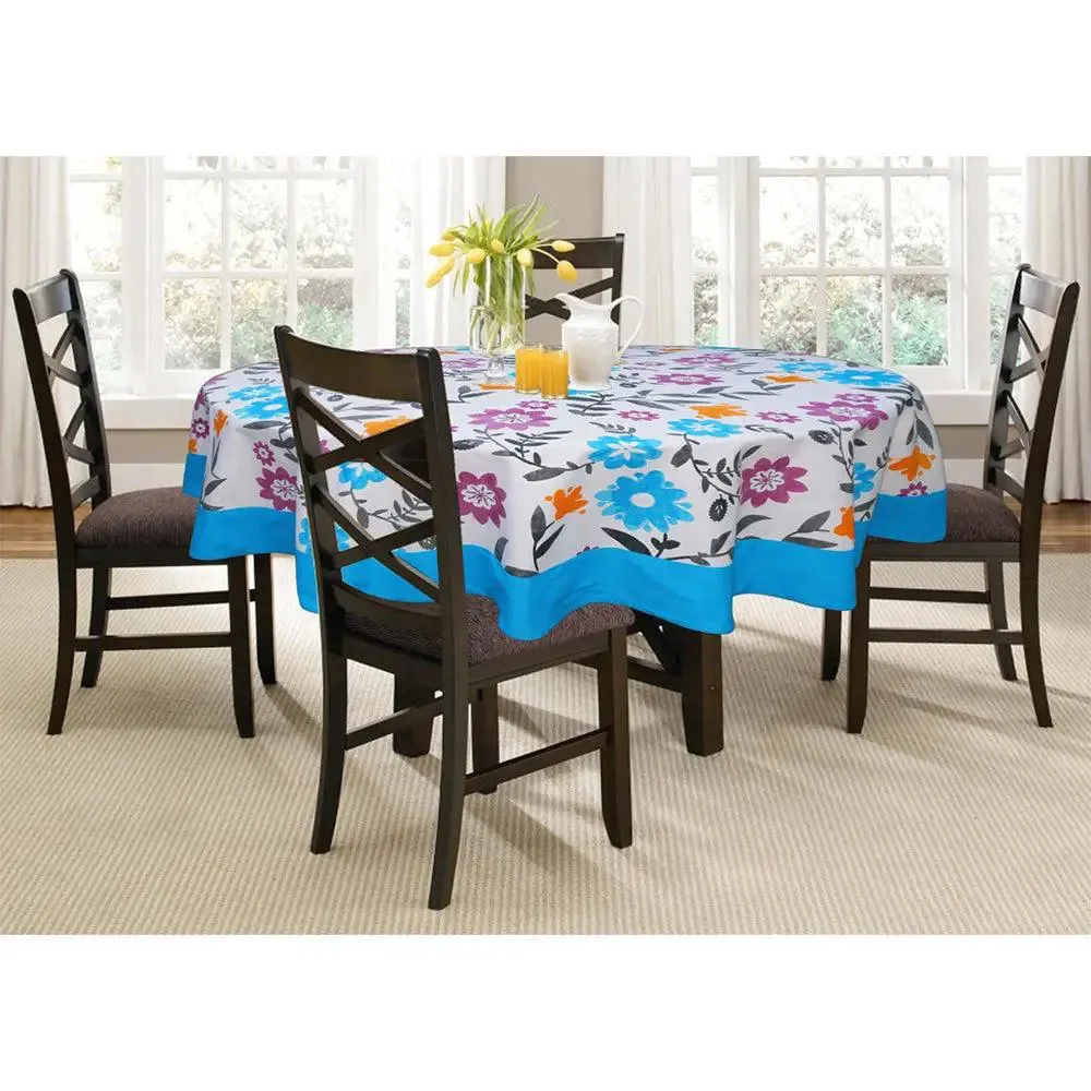 Lushomes 6 Seater Flower Printed Dining Round Table Cover (Pack of 1)