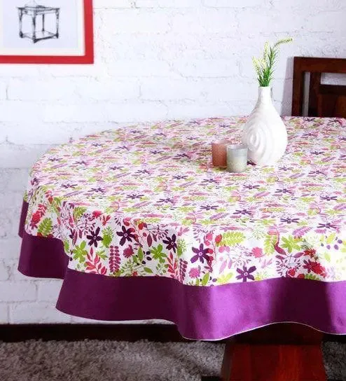 Lushomes 6 Seater Purple Rain Printed Dining Round Table Cloth (Pack of 1)