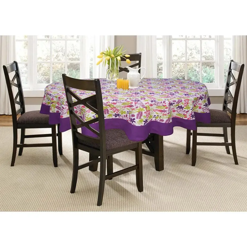 Lushomes 6 Seater Purple Rain Printed Dining Round Table Cloth (Pack of 1)