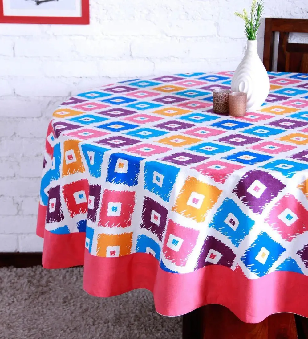 Lushomes 6 Seater Square Printed Dining Round Table Cover (Pack of 1)