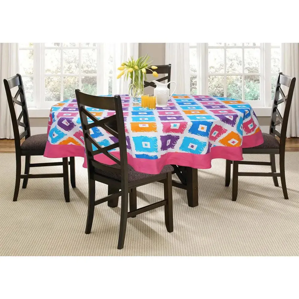 Lushomes 6 Seater Square Printed Dining Round Table Cover (Pack of 1)