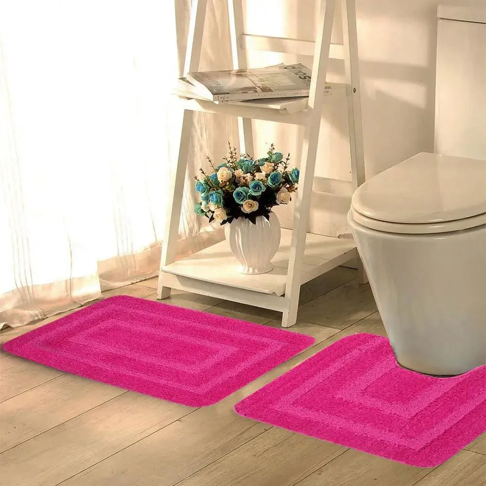 Lushomes Anti-Slip Microfiber Polyester Pink XL Bath Mat Set