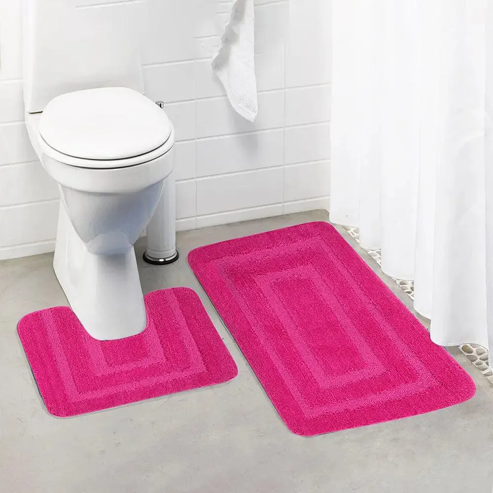 Lushomes Anti-Slip Microfiber Polyester Pink XL Bath Mat Set