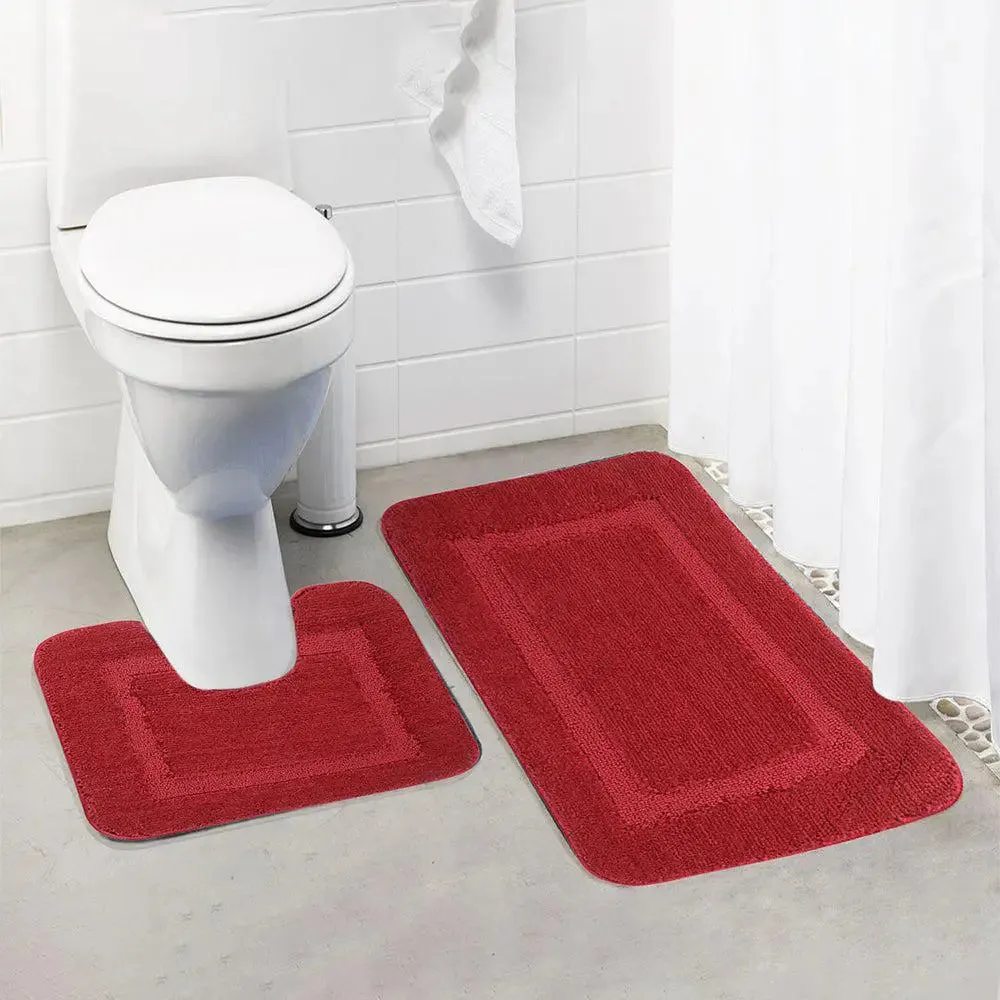 Lushomes Anti-Slip Microfiber Polyester Red Small Bath Mat Set