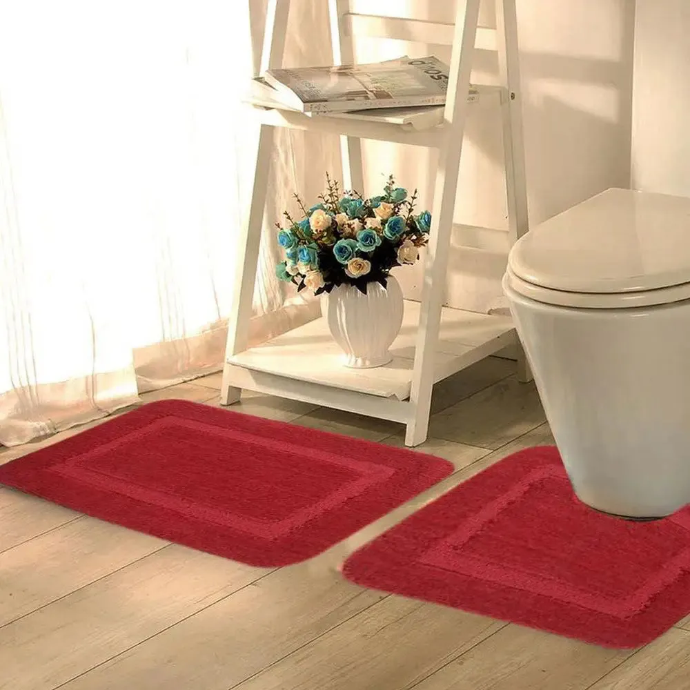 Lushomes Anti-Slip Microfiber Polyester Red Small Bath Mat Set