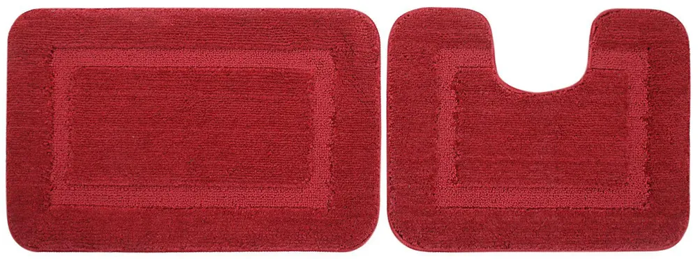 Lushomes Anti-Slip Microfiber Polyester Red Small Bath Mat Set