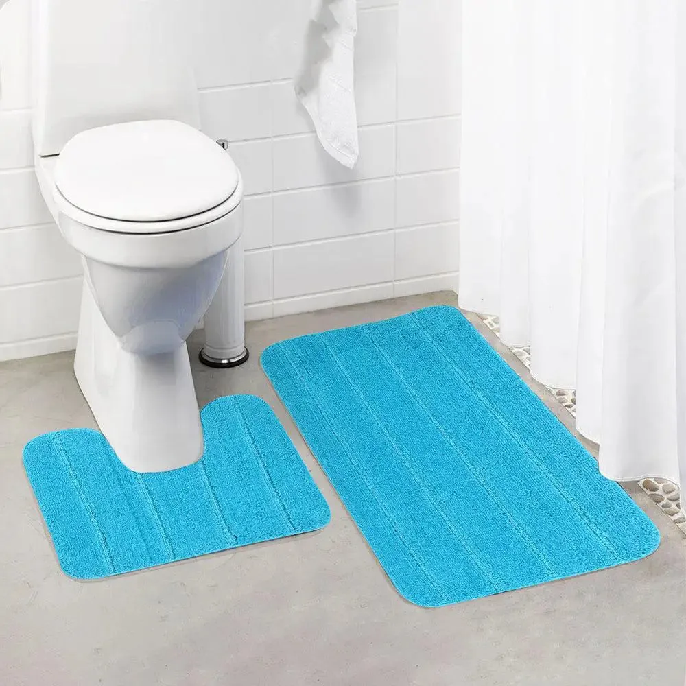 Lushomes Anti-Slip Microfiber Polyester Turquoise XL Bath Mat Set