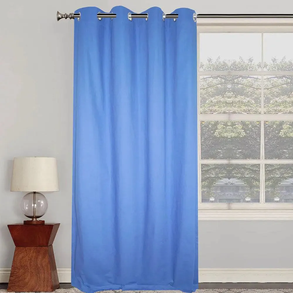 Lushomes Aqua Blue Plain Cotton Curtains for Living Room/Home with 8 Eyelets for Long Door (Pack of 1)