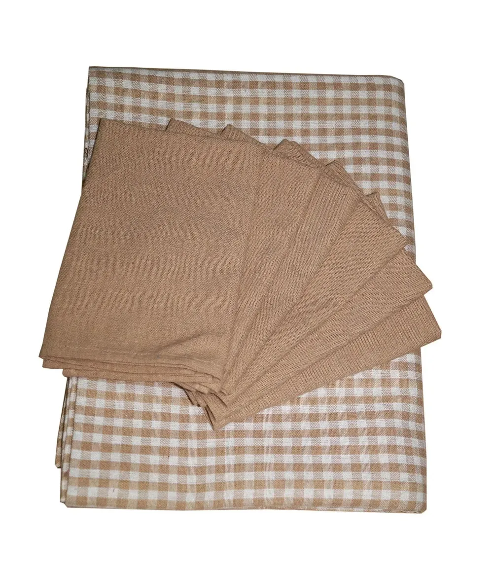 Lushomes Biscuit Brown Cotton Dining Table Covers with Table Napkins (Pack of 12)