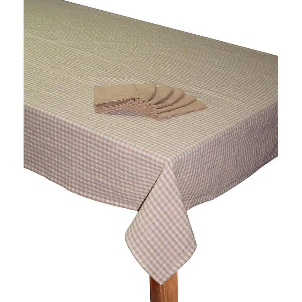 Lushomes Biscuit Brown Cotton Dining Table Covers with Table Napkins (Pack of 12)