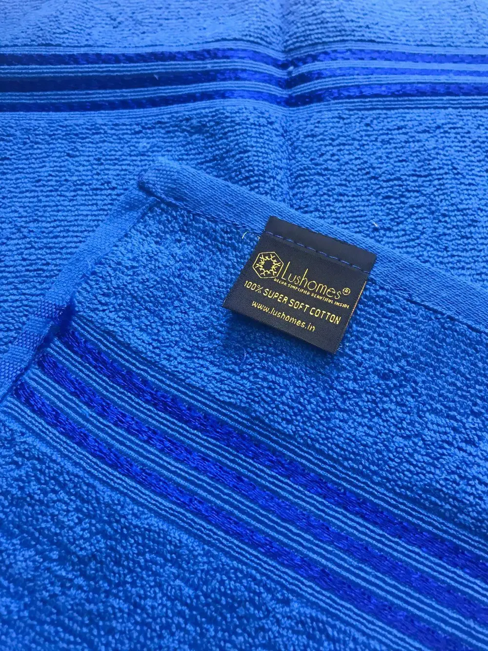 Lushomes Blue Cotton Hand Towel Set (Pack of 6)