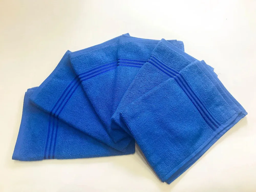Lushomes Blue Cotton Hand Towel Set (Pack of 6)