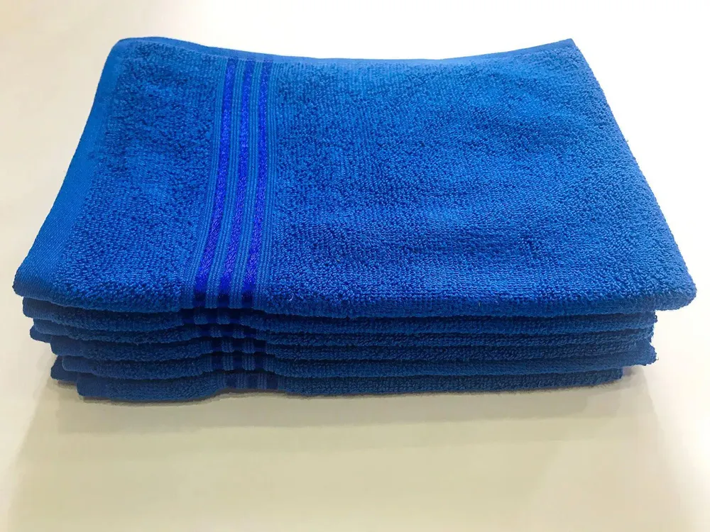 Lushomes Blue Cotton Hand Towel Set (Pack of 6)