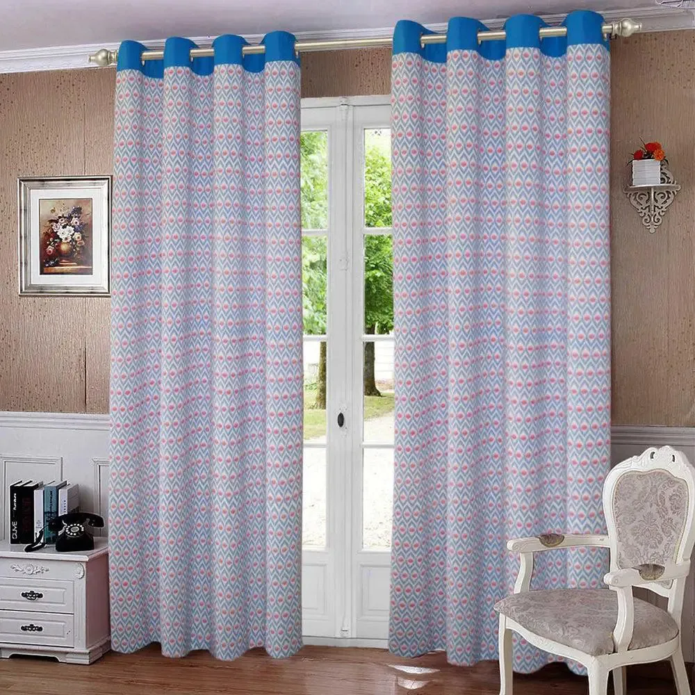 Lushomes Blue Diamond Printed Cotton Curtains for Living Room/Home (Pack of 1)