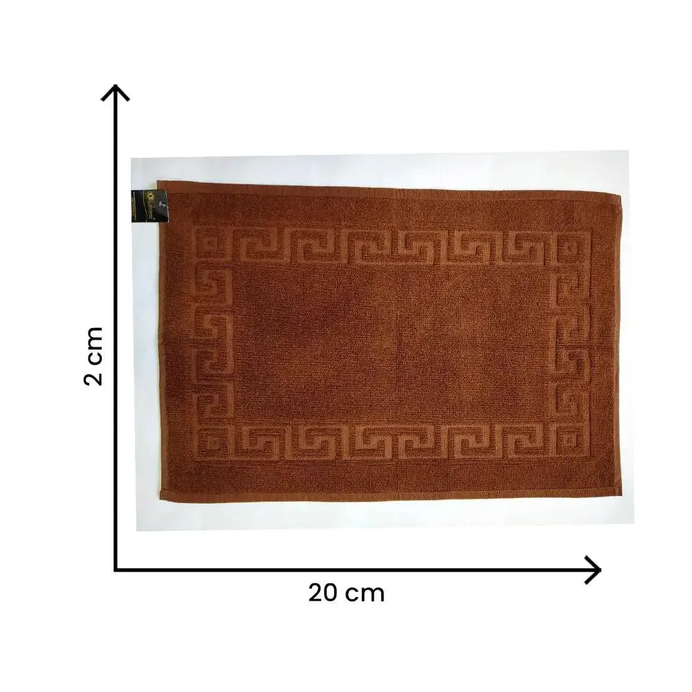 Lushomes Brown Terry Cotton Bathmat with Greek Border