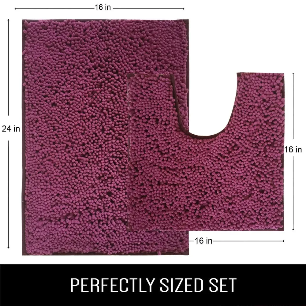Lushomes Chenille Amethyst High Pile Microfiber Bathroom Rug Set
