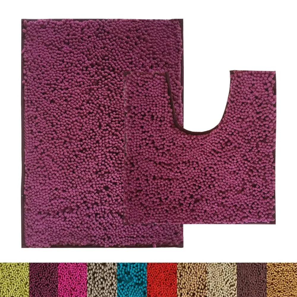 Lushomes Chenille Amethyst High Pile Microfiber Bathroom Rug Set